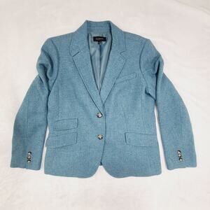 Talbots Wool Blend 2-Button Blazer Teal Blue Equestrian Office Wear Women's 14